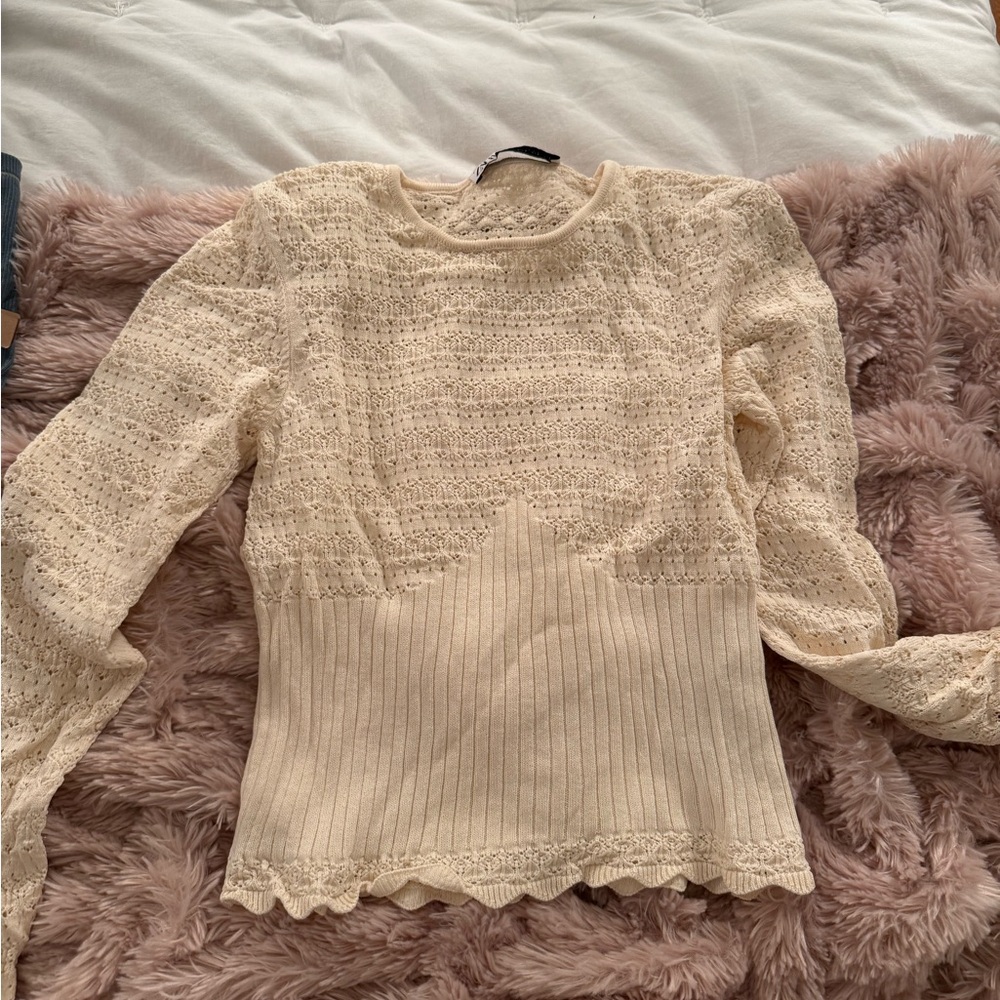 Zara Cream Lace Long Sleeve Top